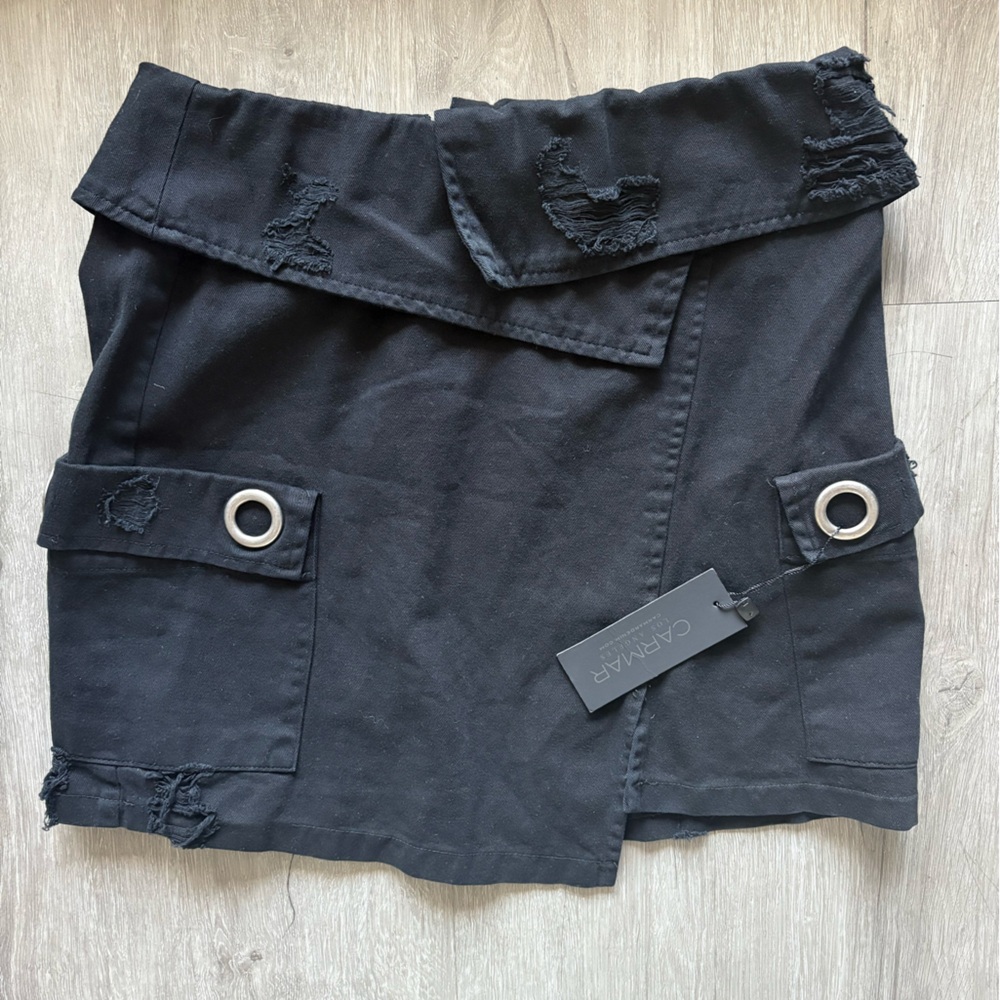 NWT Carmar Black Distressed Mini Skirt/ Size 12
